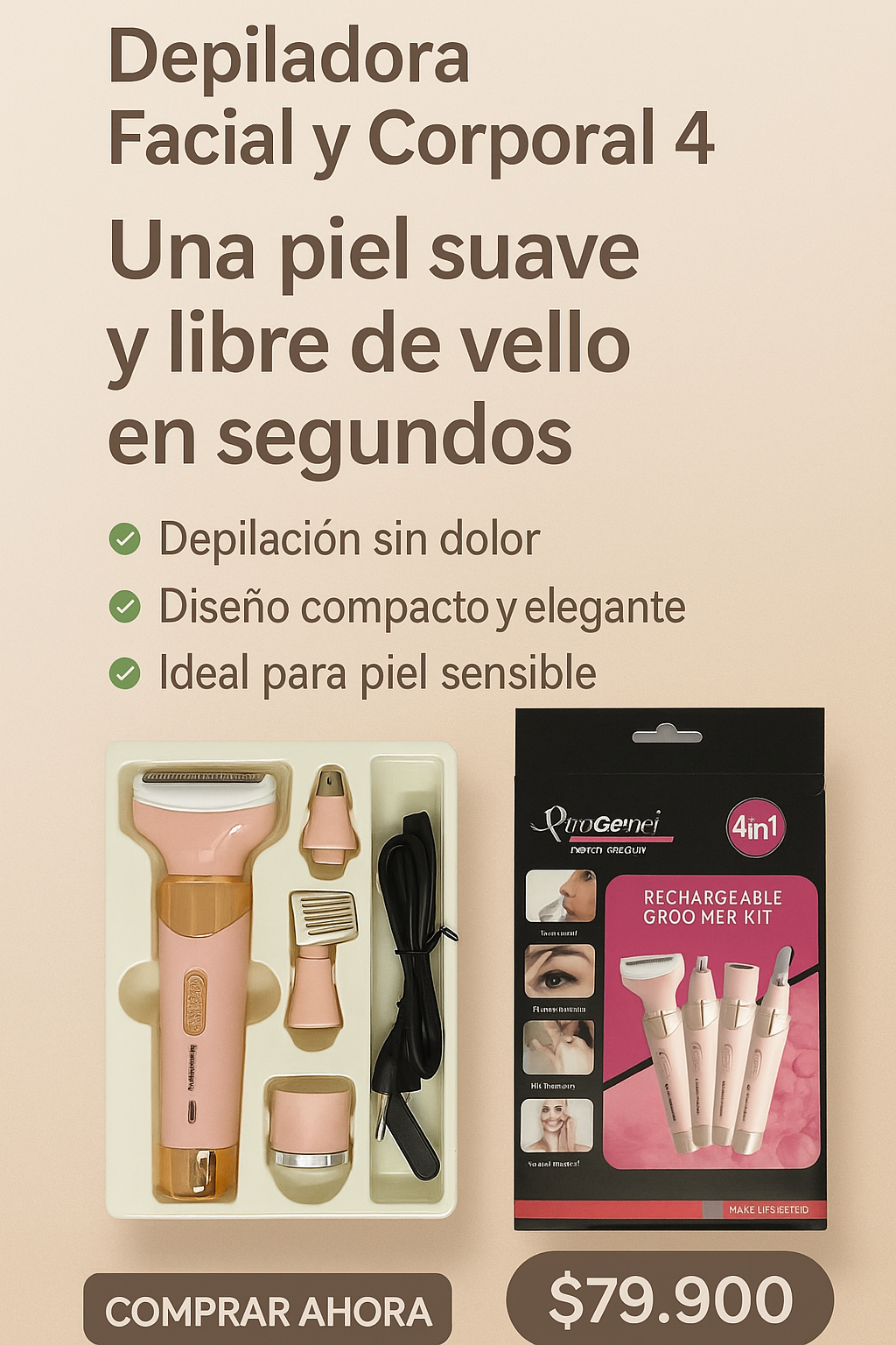 Depiladora Facial y Corporal 4 en 1